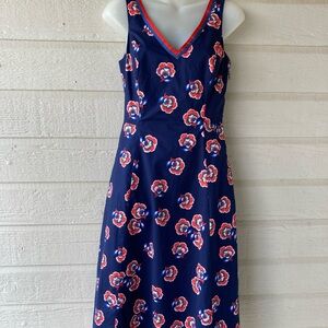 Boden Navy and Red Floral Midi Dress